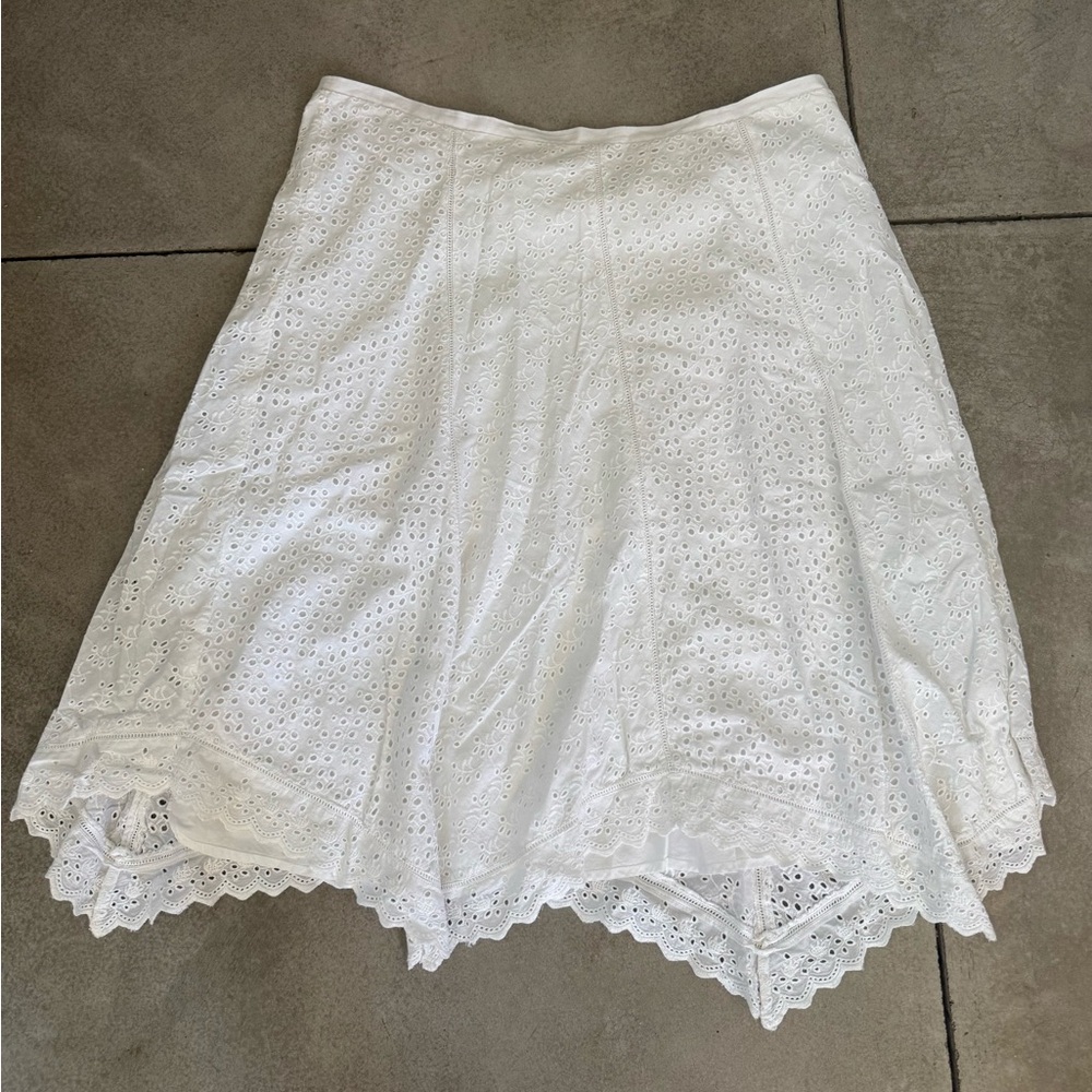 Vintage Lauren Ralph Lauren white eyelet scarf hem skirt 16